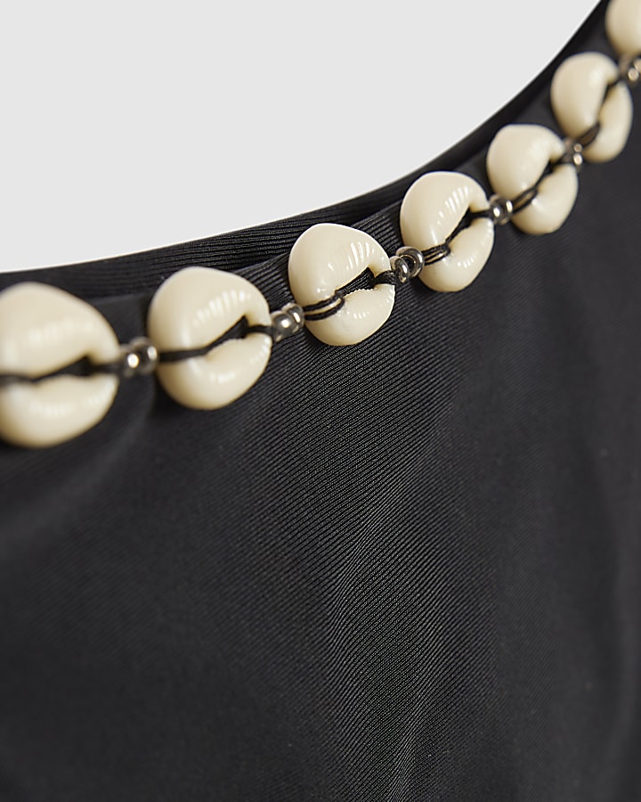 Black High Leg Shell Bikini Bottoms