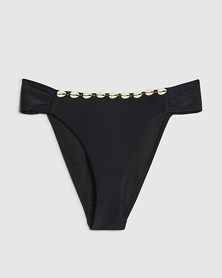 Black High Leg Shell Bikini Bottoms