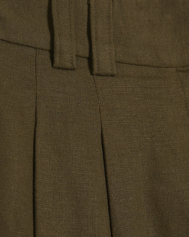 Khaki Linen Blend Tailored Shorts