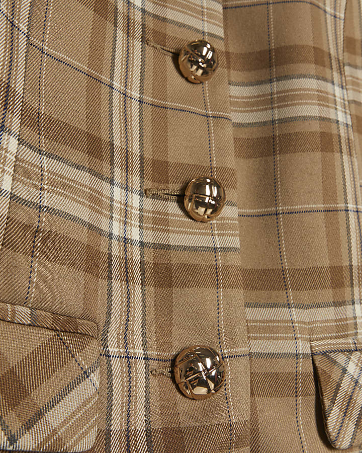 Beige Checked Pocket Detail Jacket
