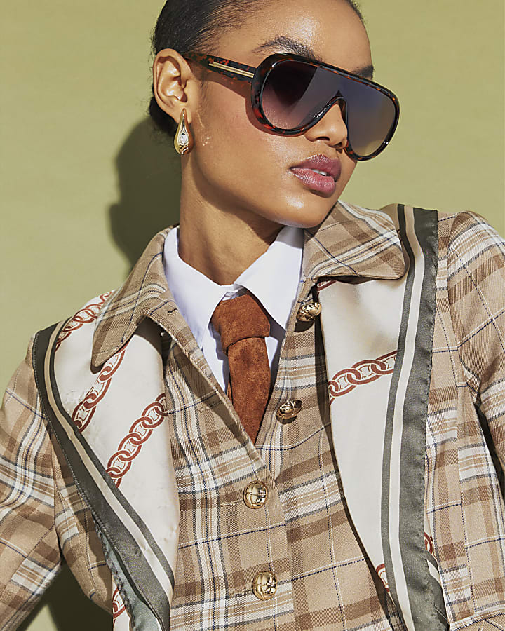 Beige Checked Pocket Detail Jacket
