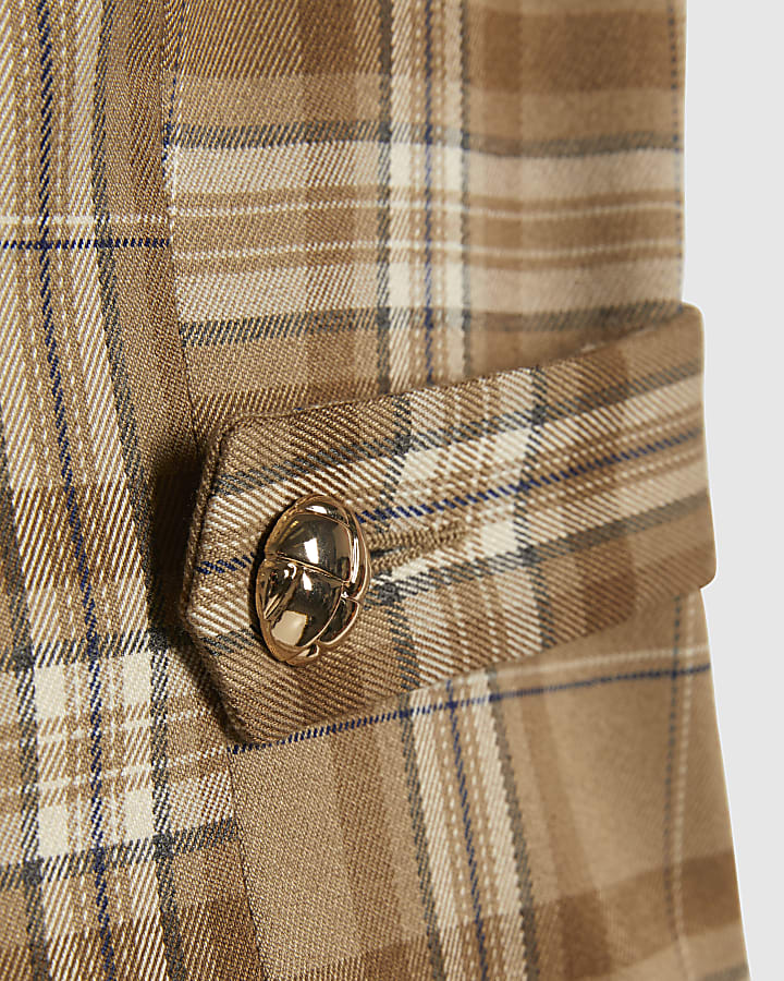 Beige Checked Cinched Waist Waistcoat