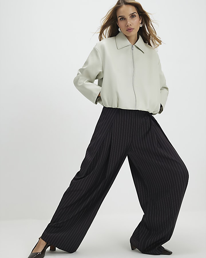 Brown Stripe Wide Leg Trousers