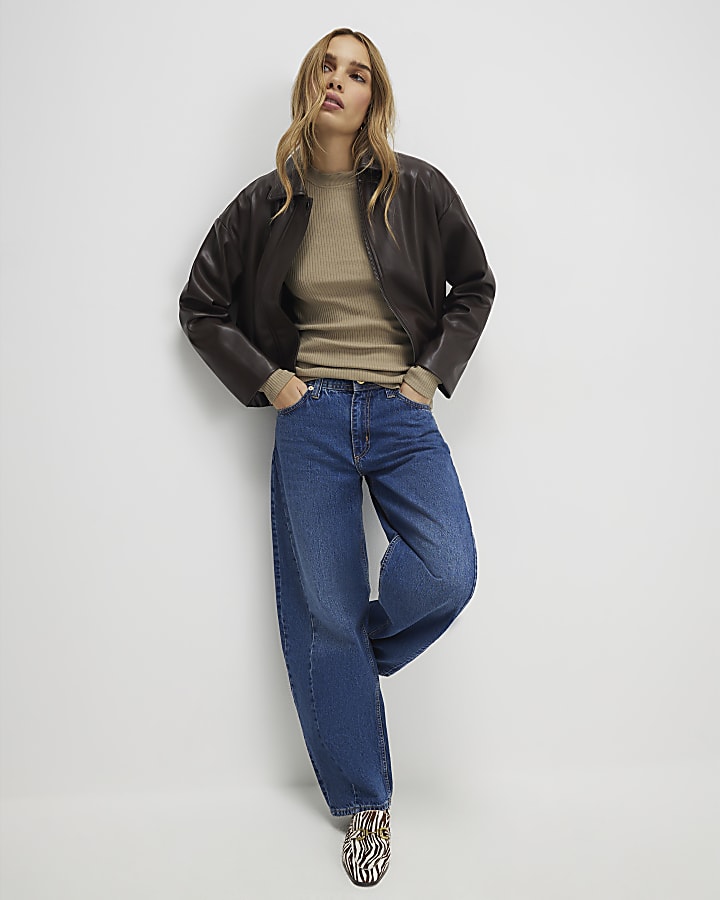 Khaki Button Shoulder Rib Top