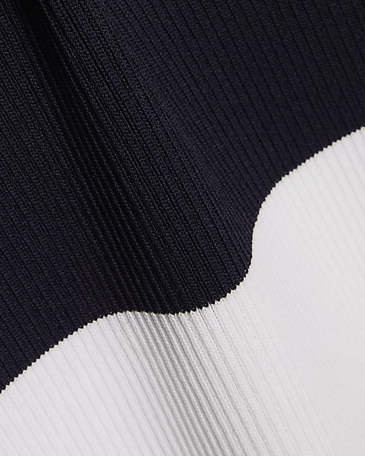 Navy Belted Stripe Midi Dress