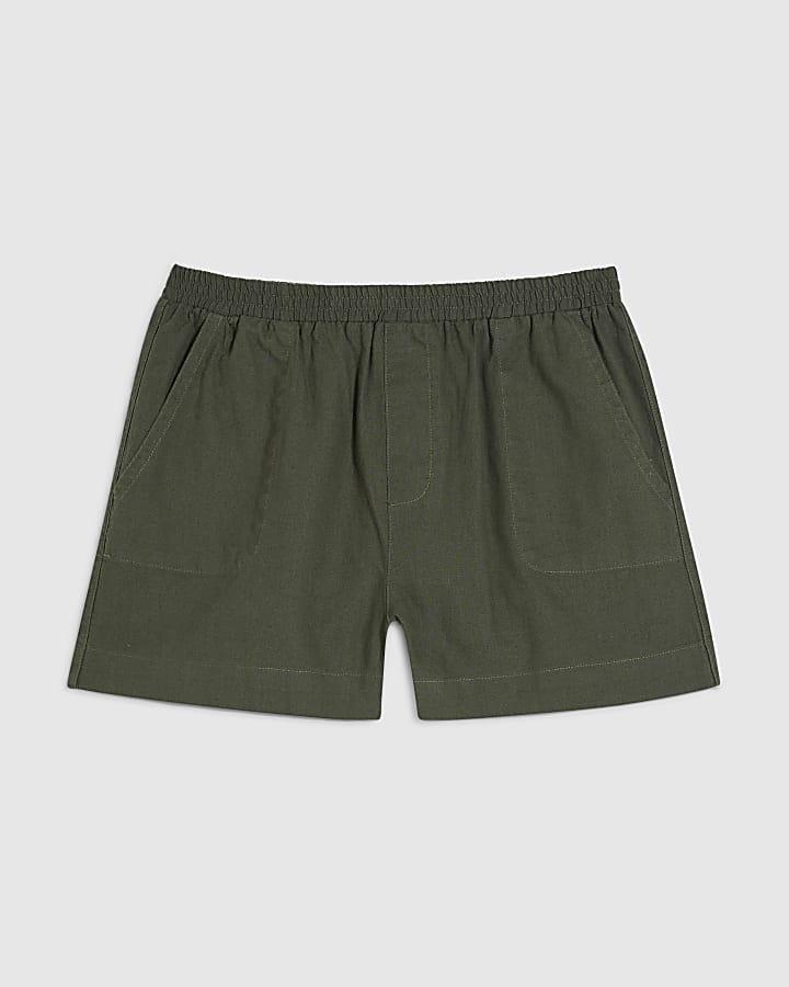 Green Linen Blend Pull On Short