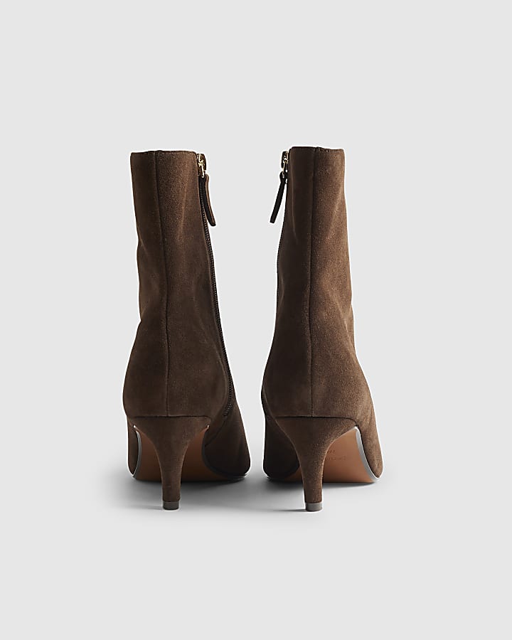 Brown Suede Pointed Heel Boots