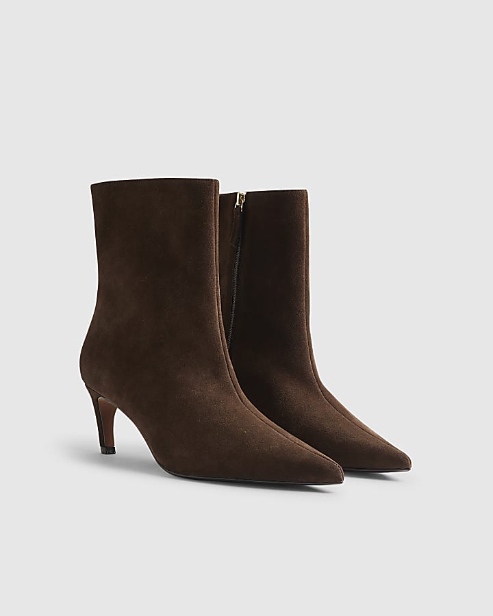 Brown Suede Pointed Heel Boots