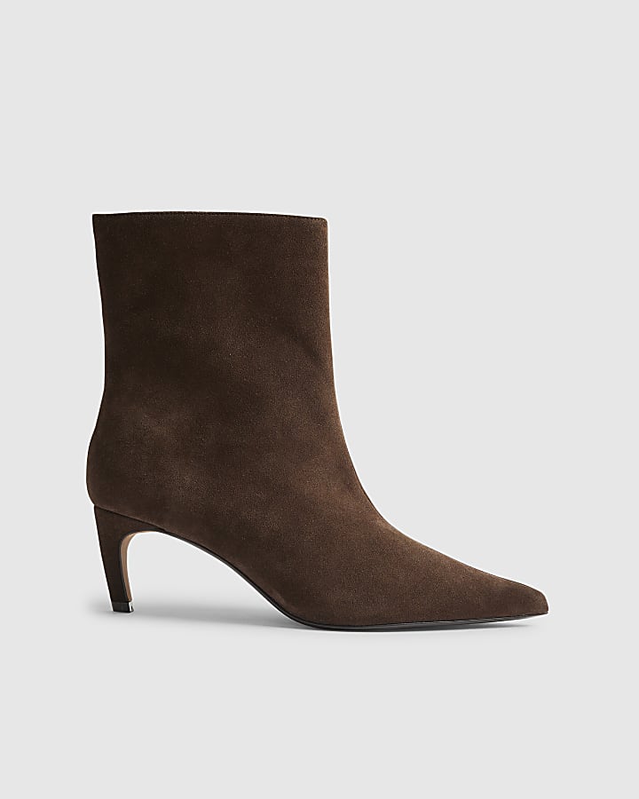Brown Suede Pointed Heel Boots