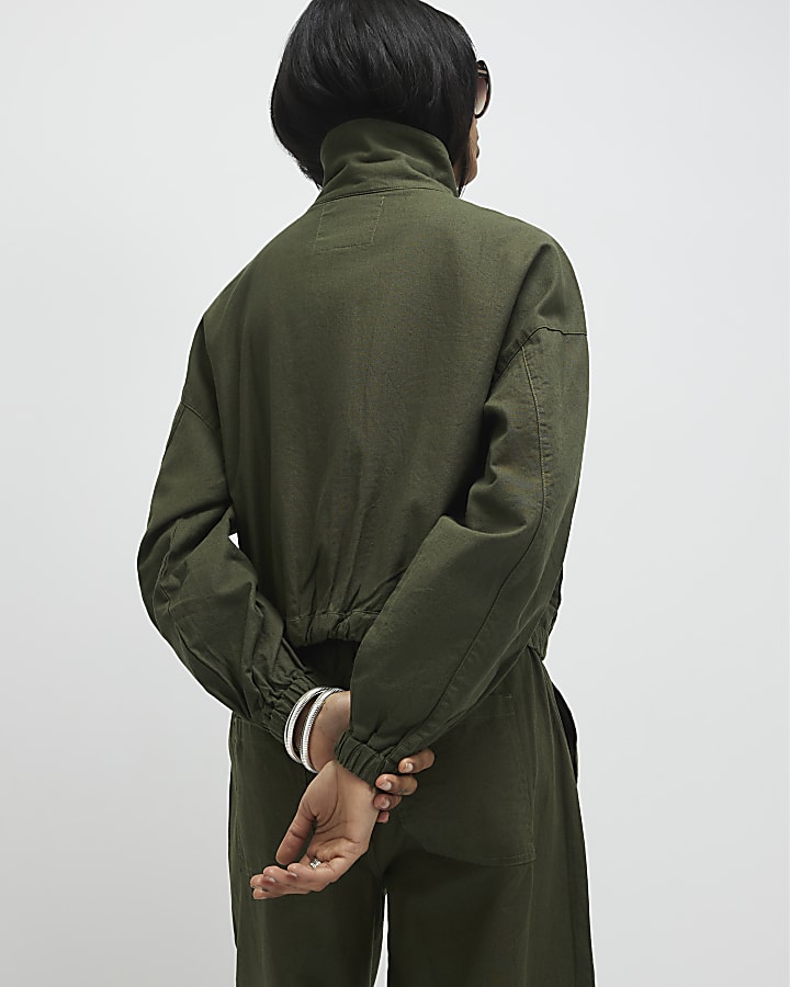 Green Linen Blend Swing Jacket