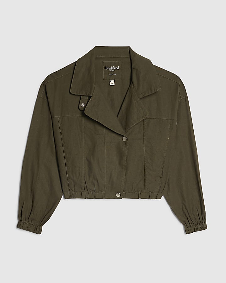 Green Linen Blend Swing Jacket