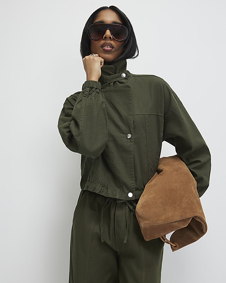 Green Linen Blend Swing Jacket
