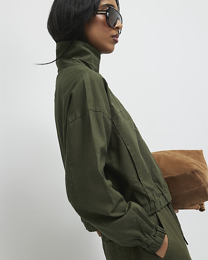 Green Linen Blend Swing Jacket