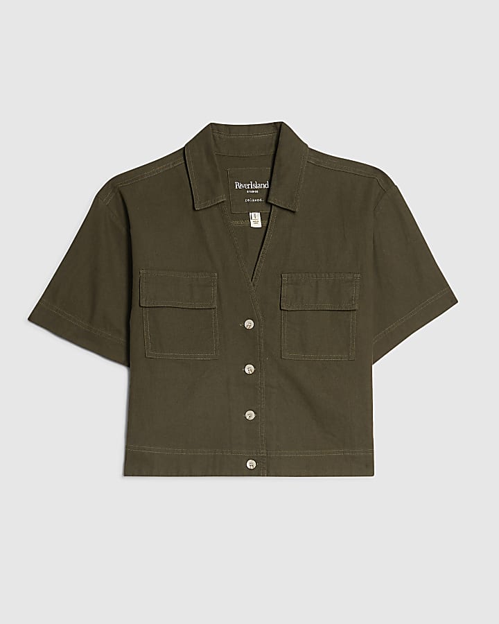 Green Linen Blend Boxy Shirt