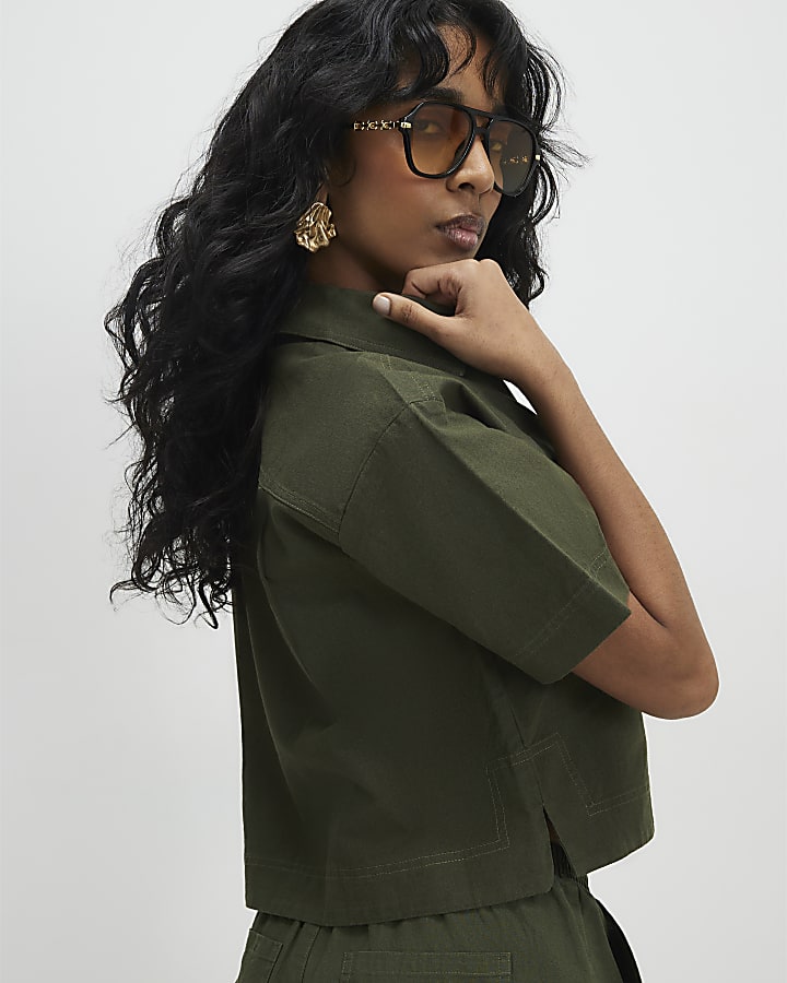 Green Linen Blend Boxy Shirt