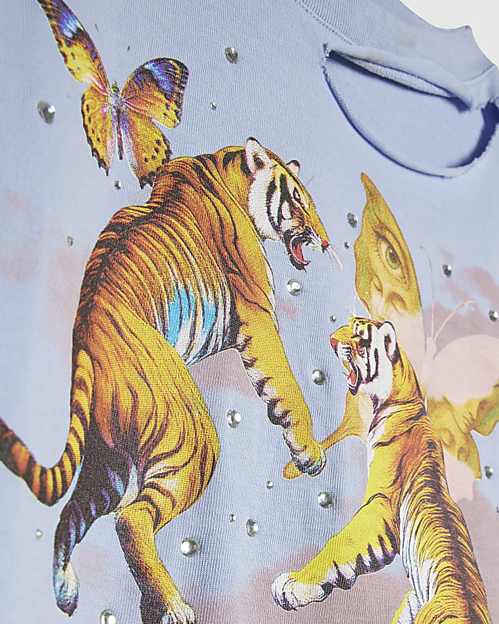 Blue Year Zero Tiger Graphic Crop T-Shirt