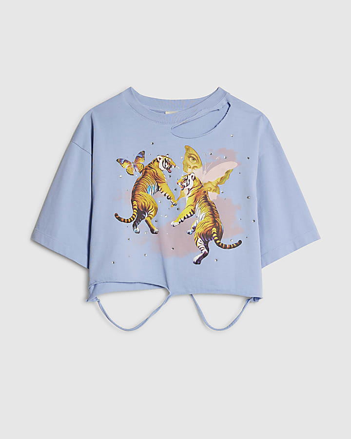 Blue Year Zero Tiger Graphic Crop T-Shirt