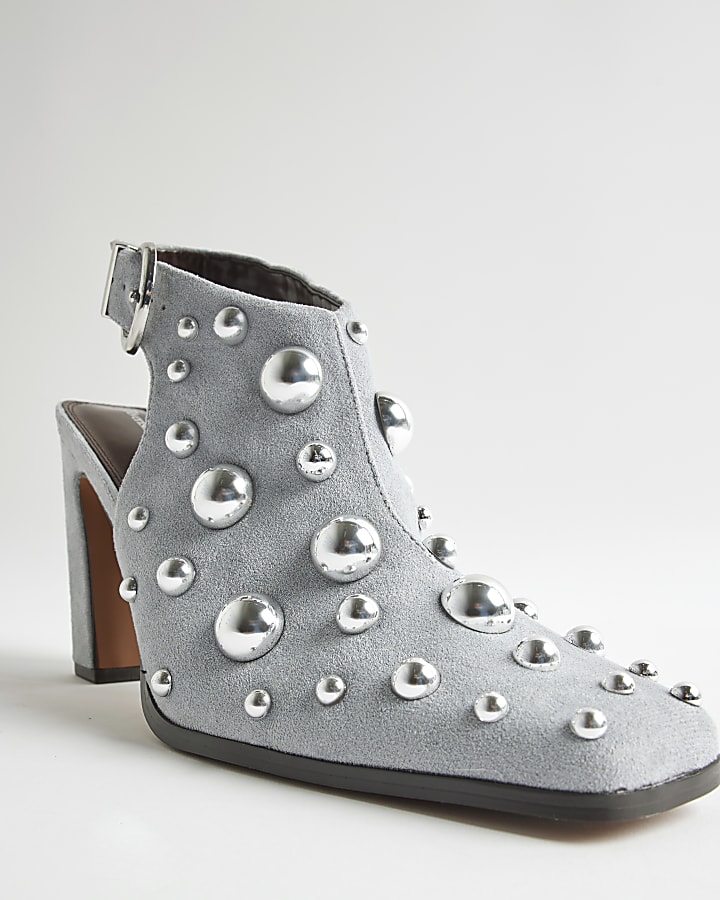 Blue Studded Sling Back Boots