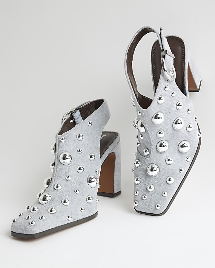 Blue Studded Sling Back Boots