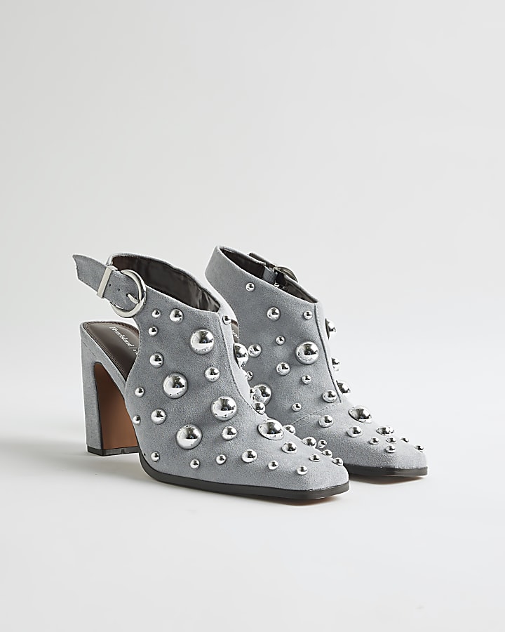 Blue Studded Sling Back Boots