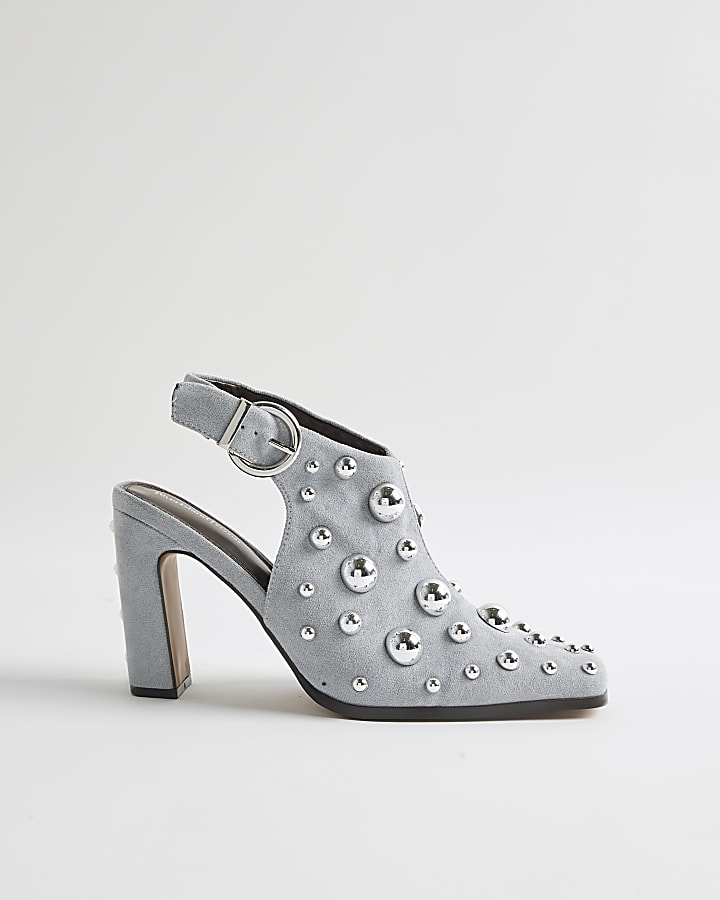 Blue Studded Sling Back Boots