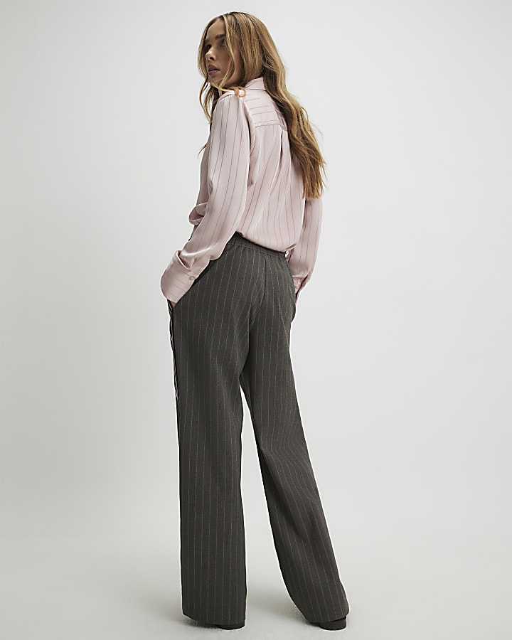 Brown Pinstripe Wide leg Joggers