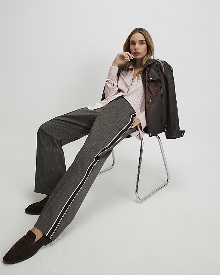 Brown Pinstripe Wide leg Joggers