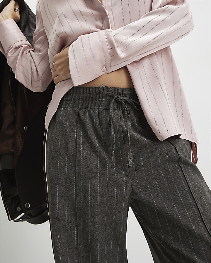 Brown Pinstripe Wide leg Joggers