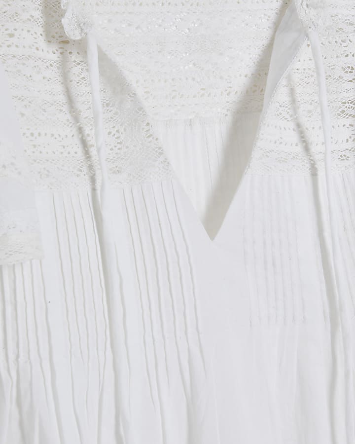 White Ruffle Sleeve Lace Blouse