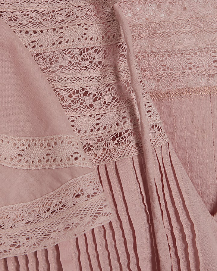 Pink Ruffle Sleeve Lace Blouse