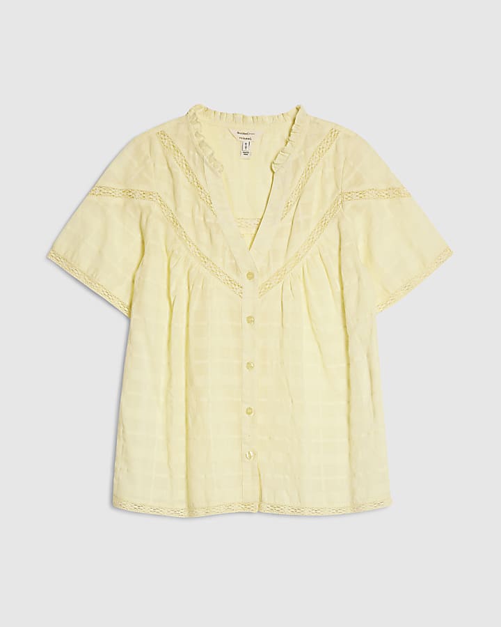 Yellow Lace Button Through Blouse