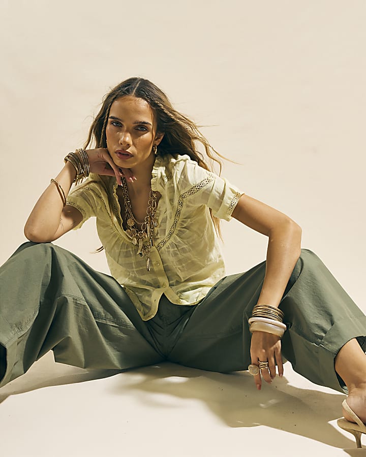 Yellow Lace Button Through Blouse