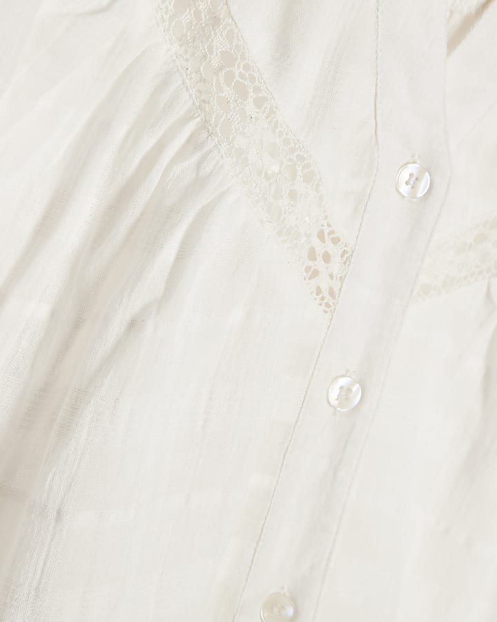 White Lace Detail Short Sleeve Blouse