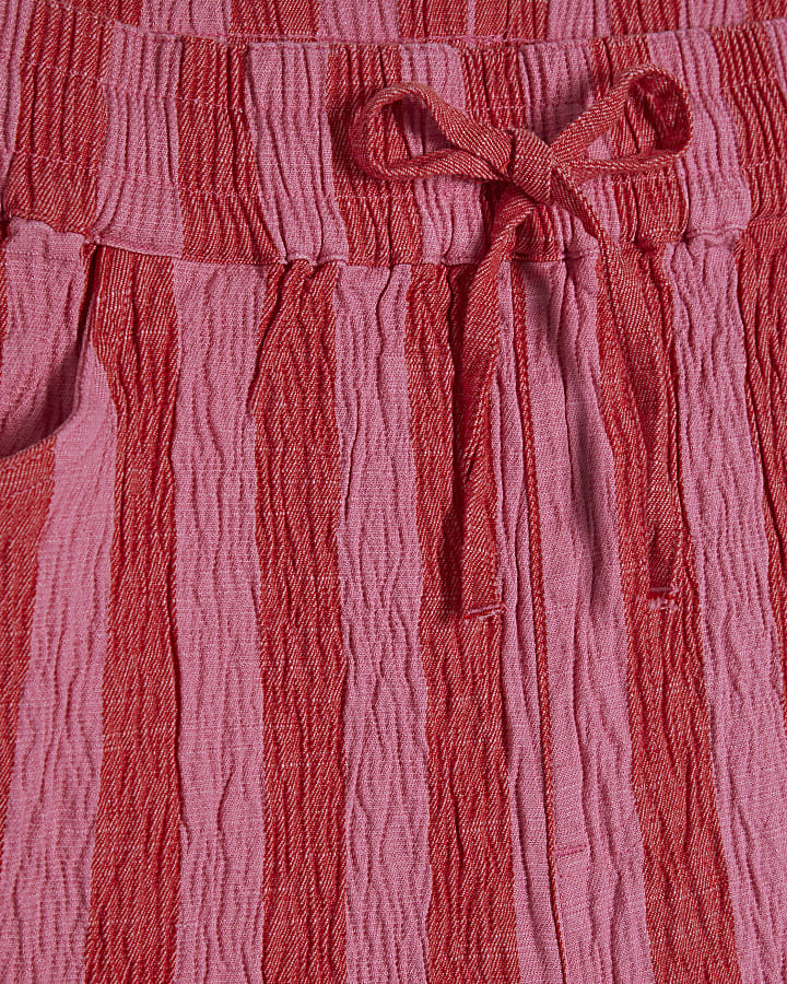 Pink Cotton Blend Striped Textured Shorts