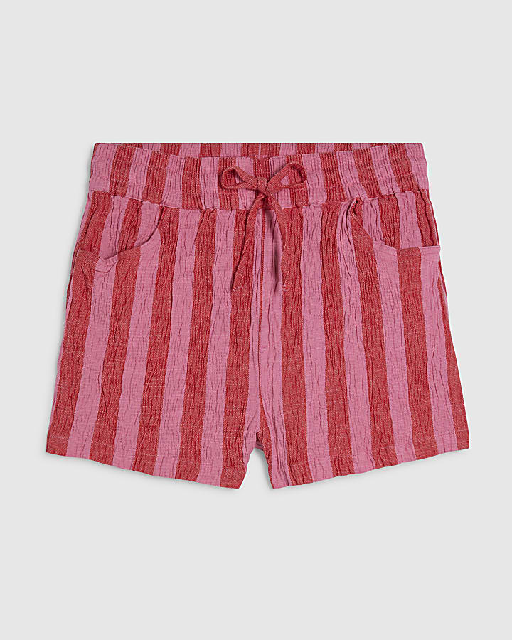 Pink Cotton Blend Striped Textured Shorts