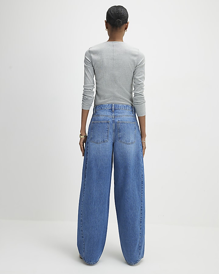 Blue Drawstring Balloon Leg Jeans