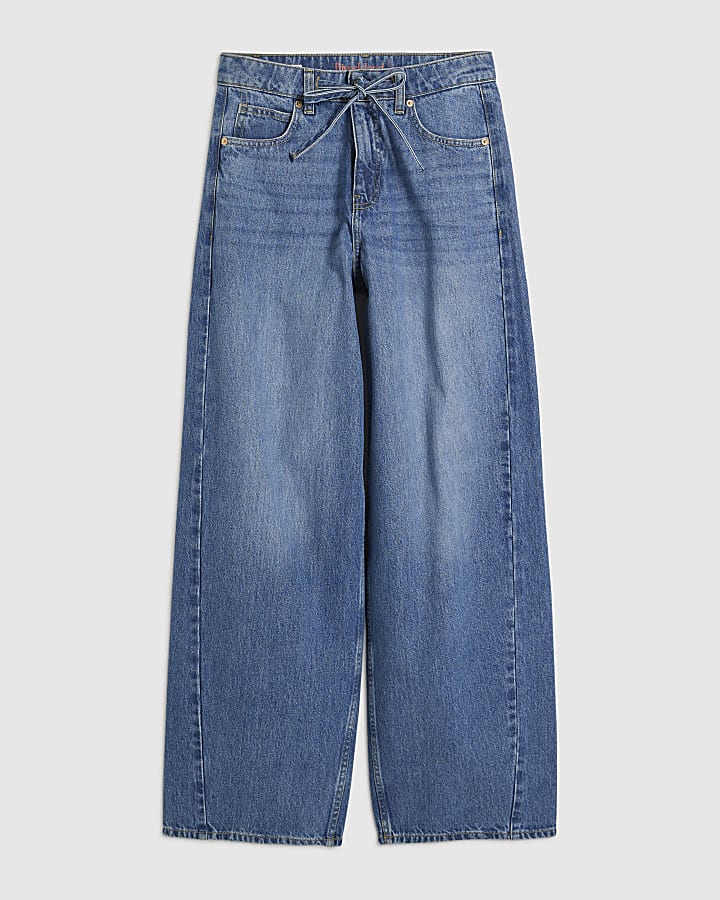 Blue Drawstring Balloon Leg Jeans