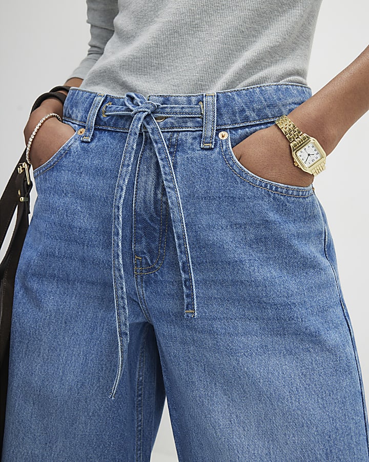 Blue Drawstring Balloon Leg Jeans