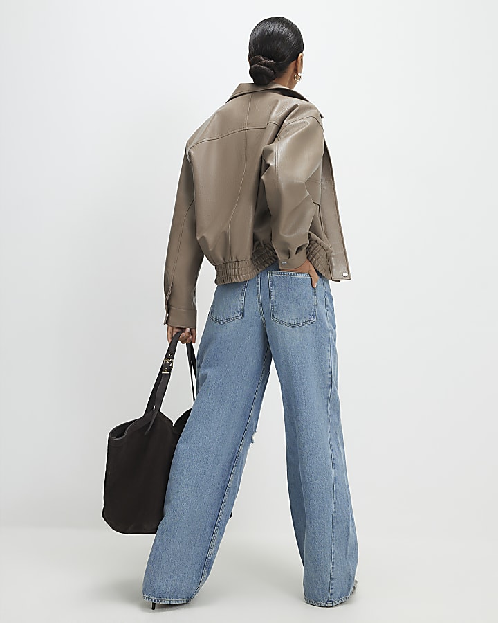 Blue Ripped Drawstring Balloon Leg Jeans