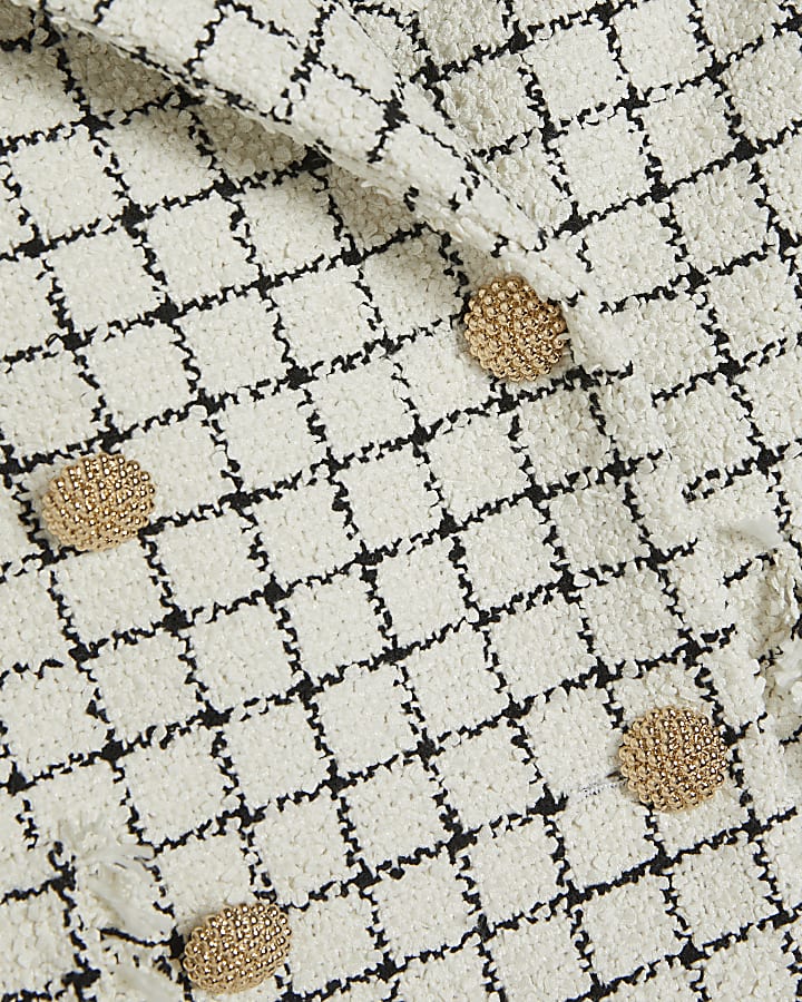 Cream Boucle Checked Short Sleeve Jacket