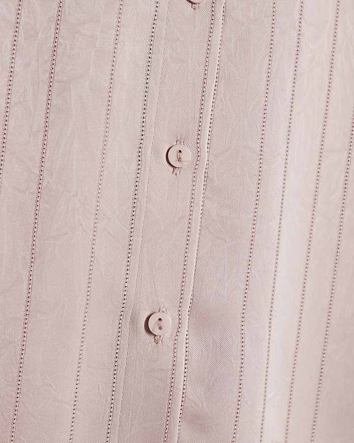 Pink Satin Stripe Crinkle Blouse