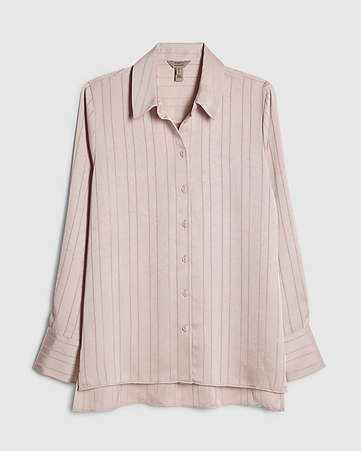 Pink Satin Stripe Crinkle Blouse