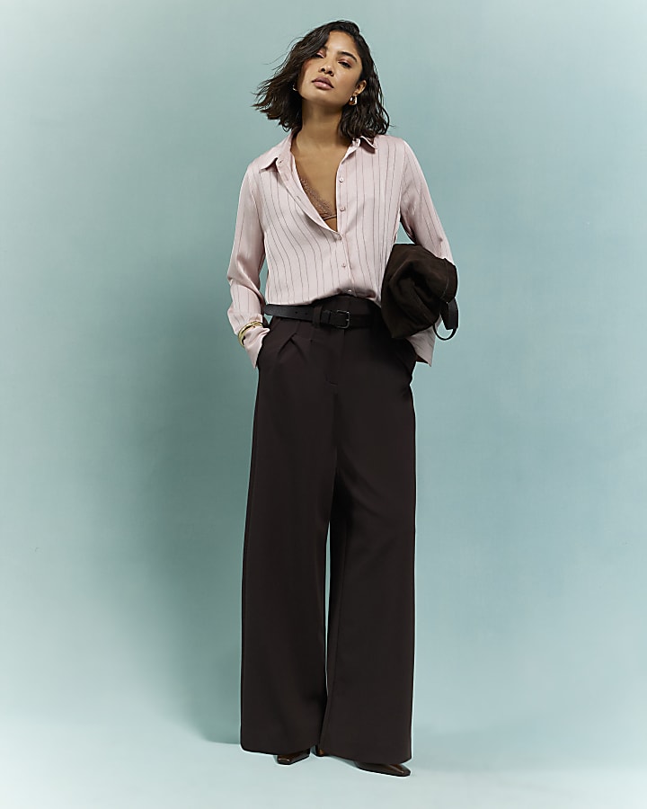 Pink Satin Stripe Crinkle Blouse