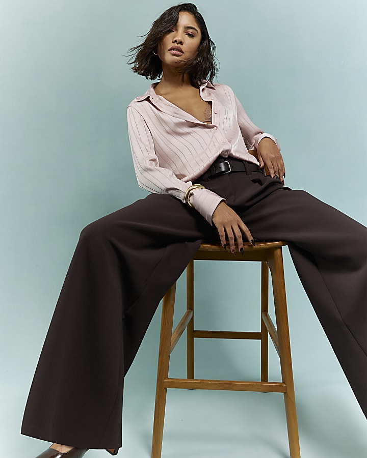 Pink Satin Stripe Crinkle Blouse