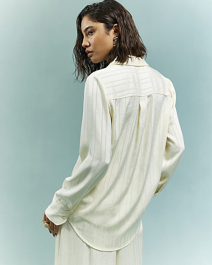 Cream Stripe Crinkle Blouse