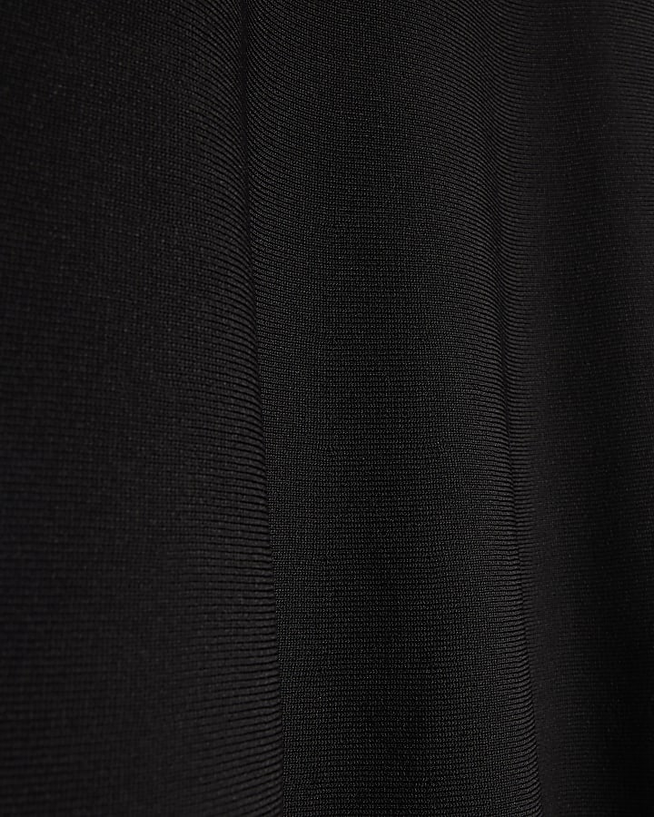 Black Knitted Scallop Tipped Mini Dress