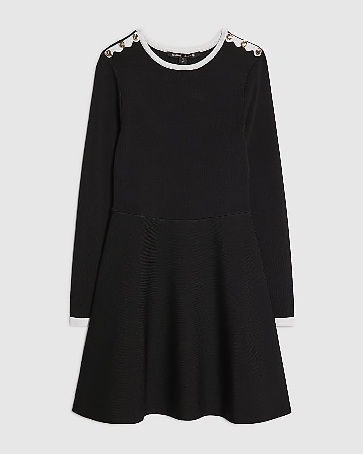 Black Knitted Scallop Tipped Mini Dress