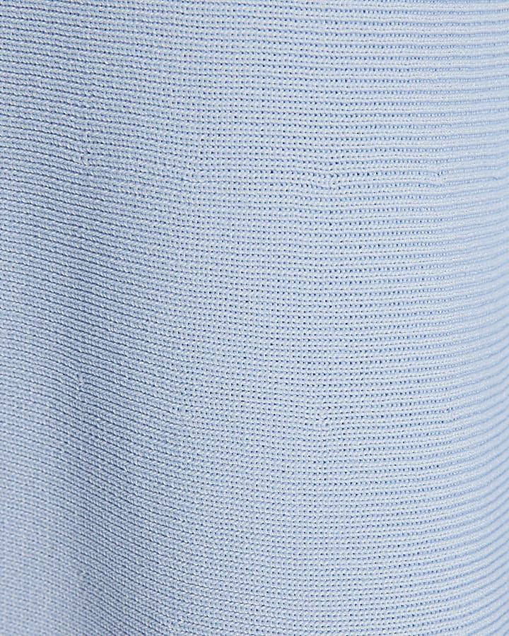 Blue Knitted Scallop Tipped Mini Dress