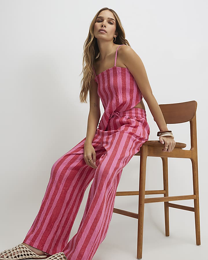 Pink Stripe Pull On PJ Style Trousers