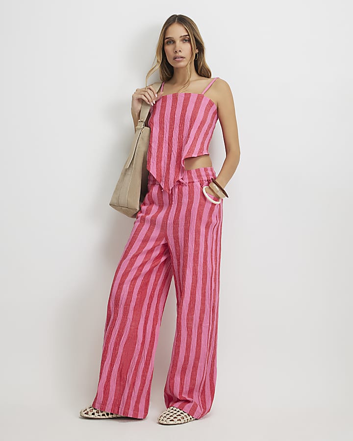 Pink Stripe Pull On PJ Style Trousers